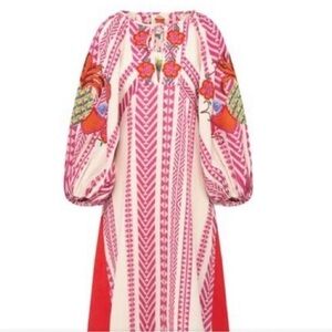 Farm Rio Embroidered Pink and Red Dress